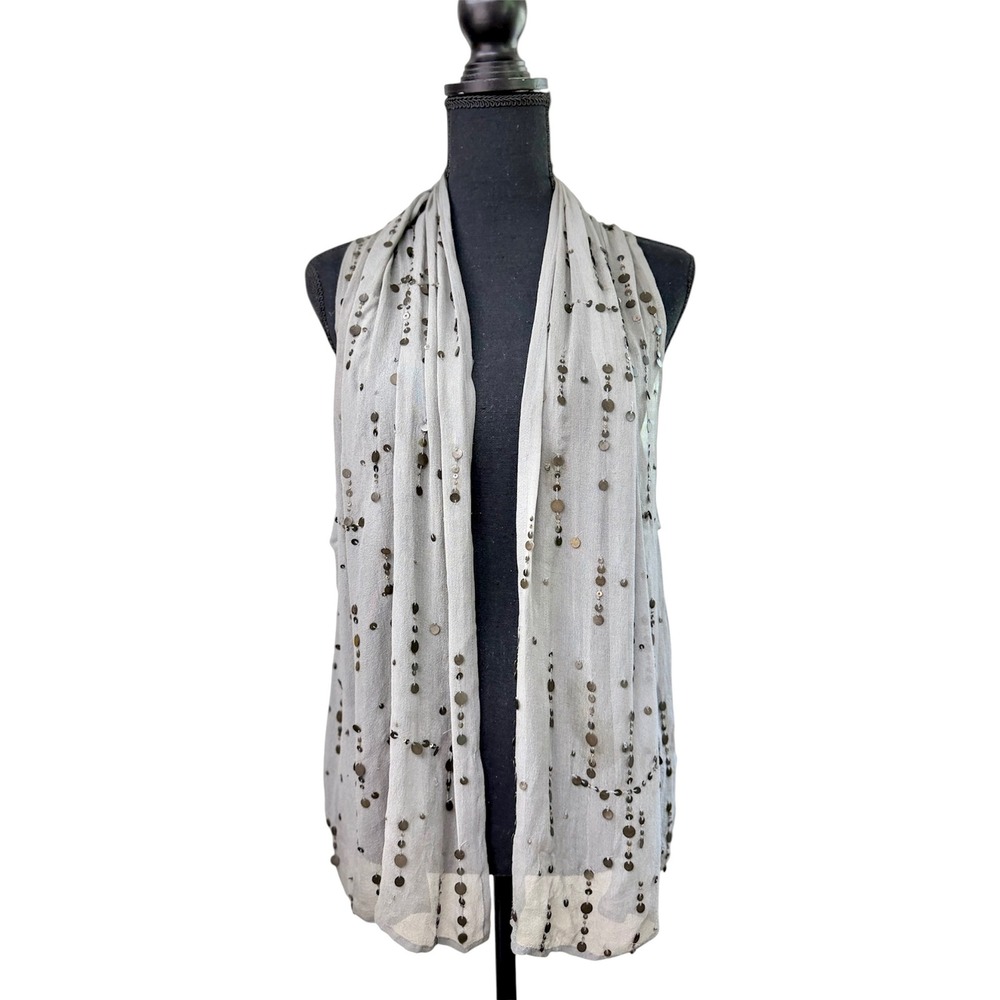 Gold Hawk Vintage Y2K Silk Chiffon Sequin Open Front Vest Cardigan Duster Grey S